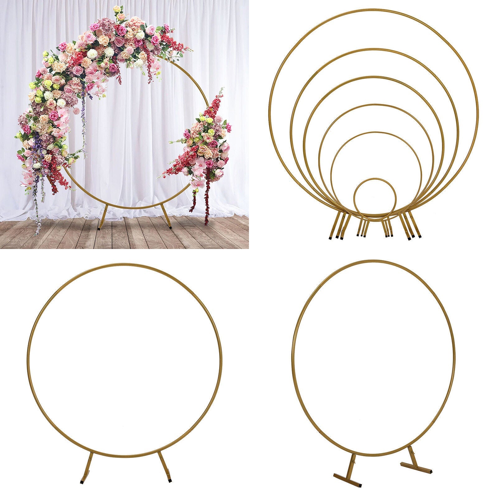 0.3-2M Wedding Metal Arch Frame Round Backdrop Venue Circular Stand Floral Gate