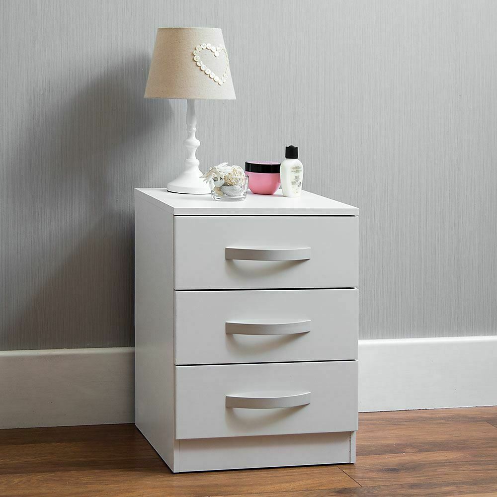 1 2 3 Drawer Bedside Cabinet Chest Wood High Gloss Bedroom Unit White