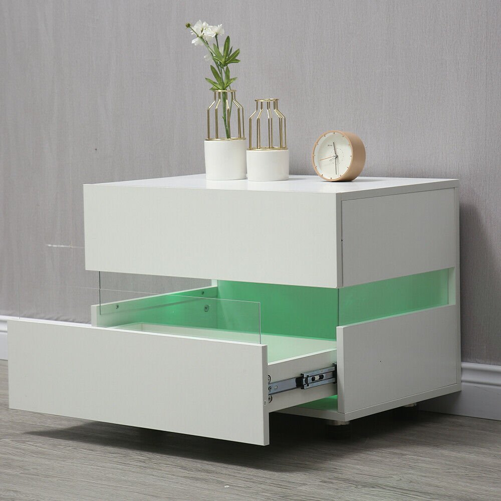 1 Bedside Table with 2 Drawers Cabinets Storage Nightstand Units RGB LED Light