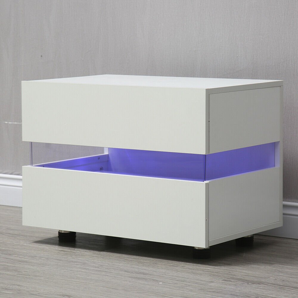 1 Bedside Table with 2 Drawers Cabinets Storage Nightstand Units RGB LED Light