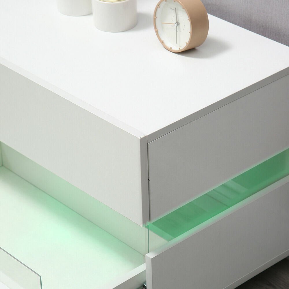 1 Bedside Table with 2 Drawers Cabinets Storage Nightstand Units RGB LED Light
