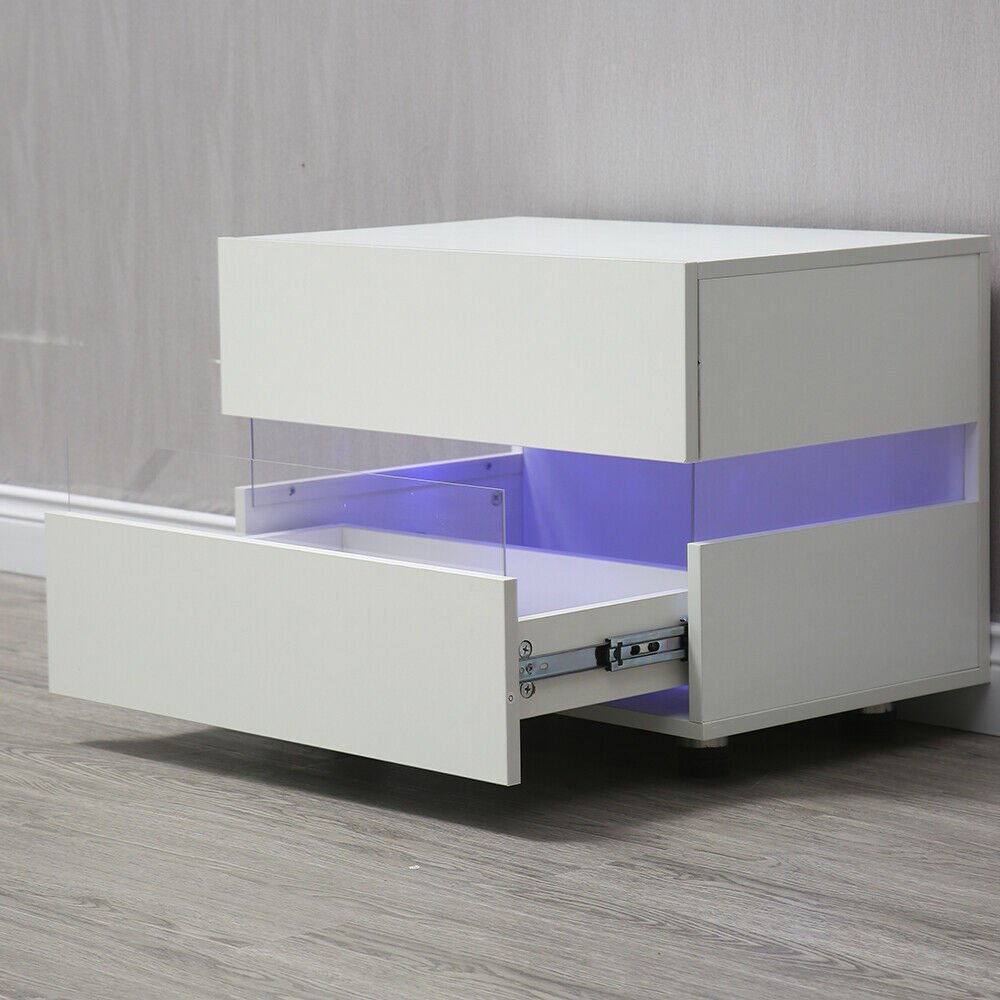 1 Bedside Table with 2 Drawers Cabinets Storage Nightstand Units RGB LED Light