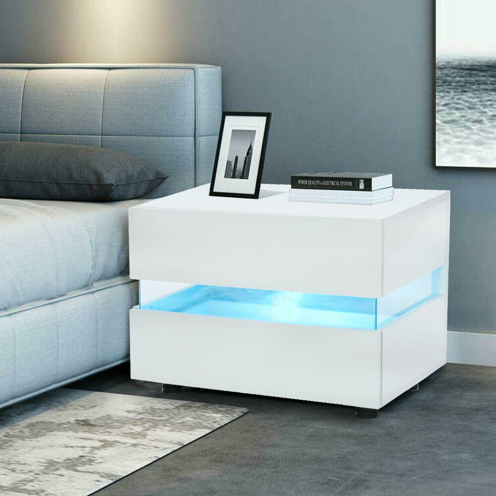 1 Bedside Table with 2 Drawers Cabinets Storage Nightstand Units RGB LED Light