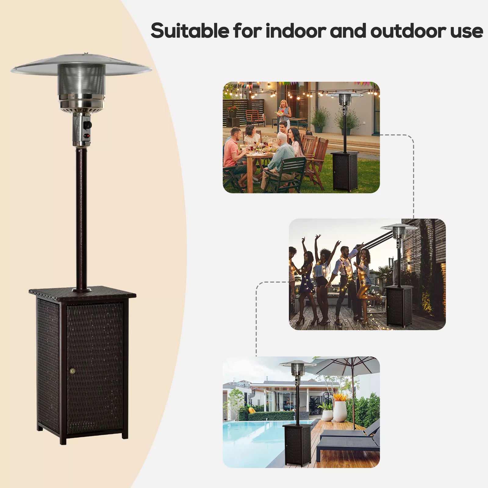 12KW Patio Gas Heater Freestanding Warm Wicker Rattan Courtyard Outdoor Garden