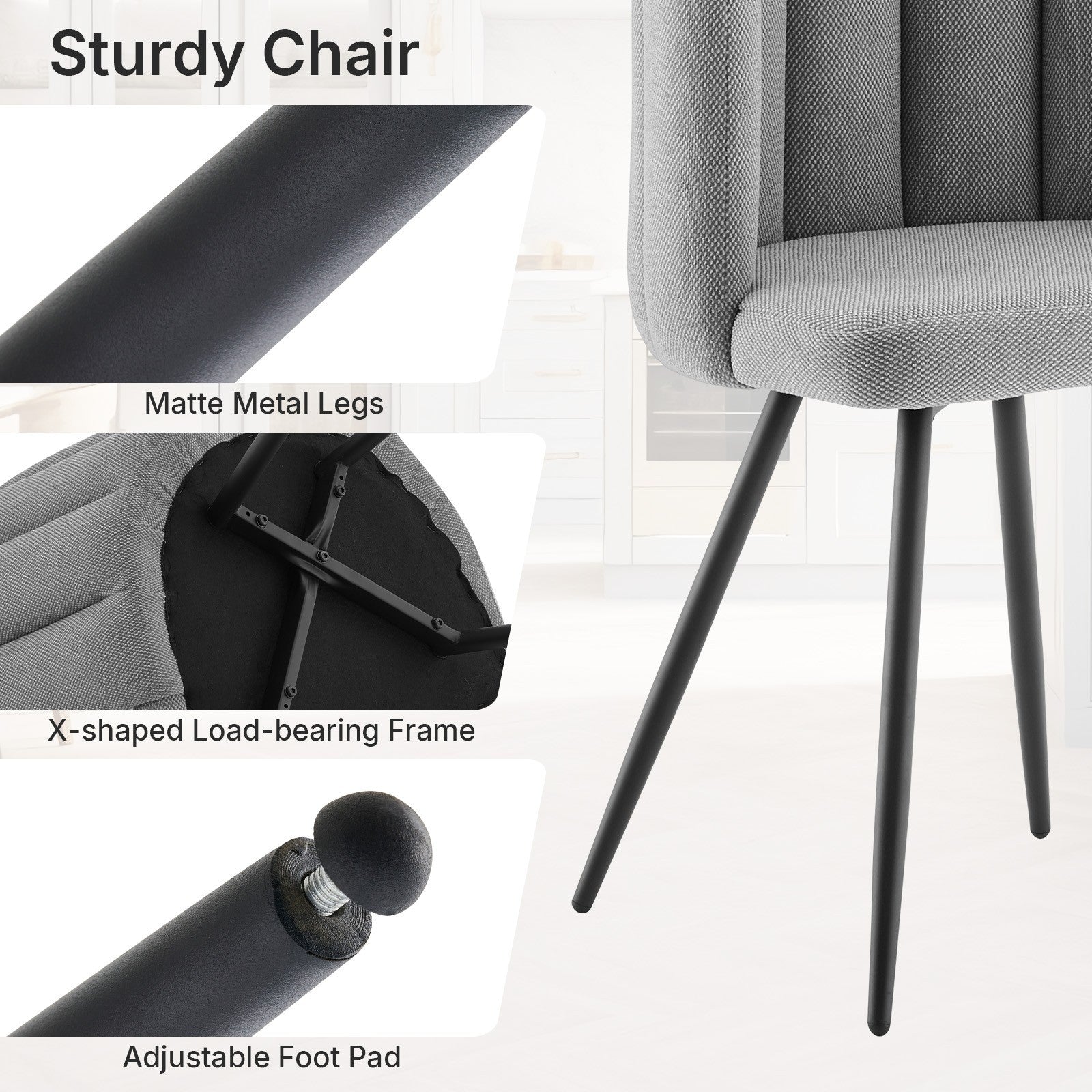 1 Dining Chair Velvet Surface Upholstered Kitchen Chair Petal Back Grey