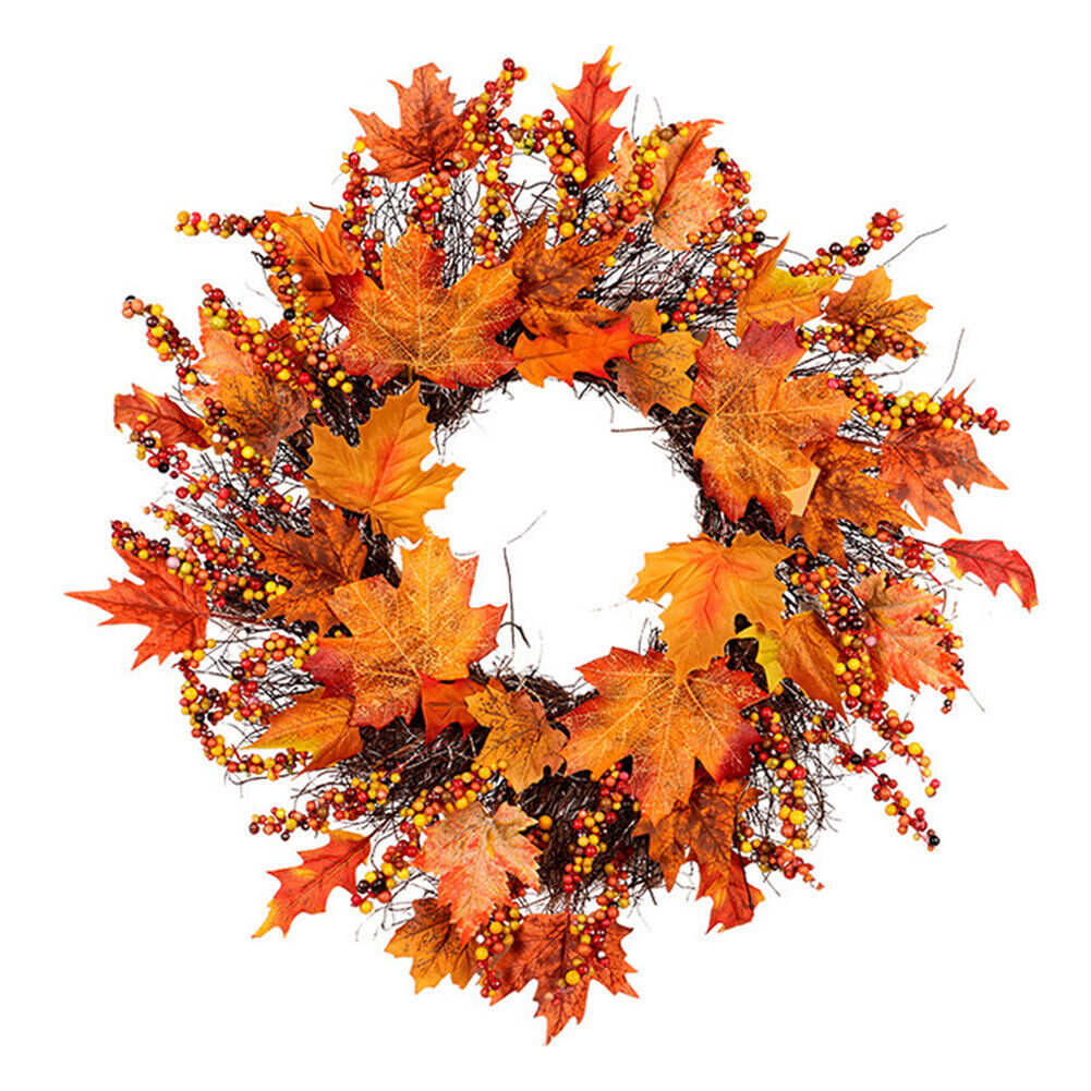 Autumn Fall Door Wreath Autumn Maple Leaf with LED Harvest Front Door Home Decor