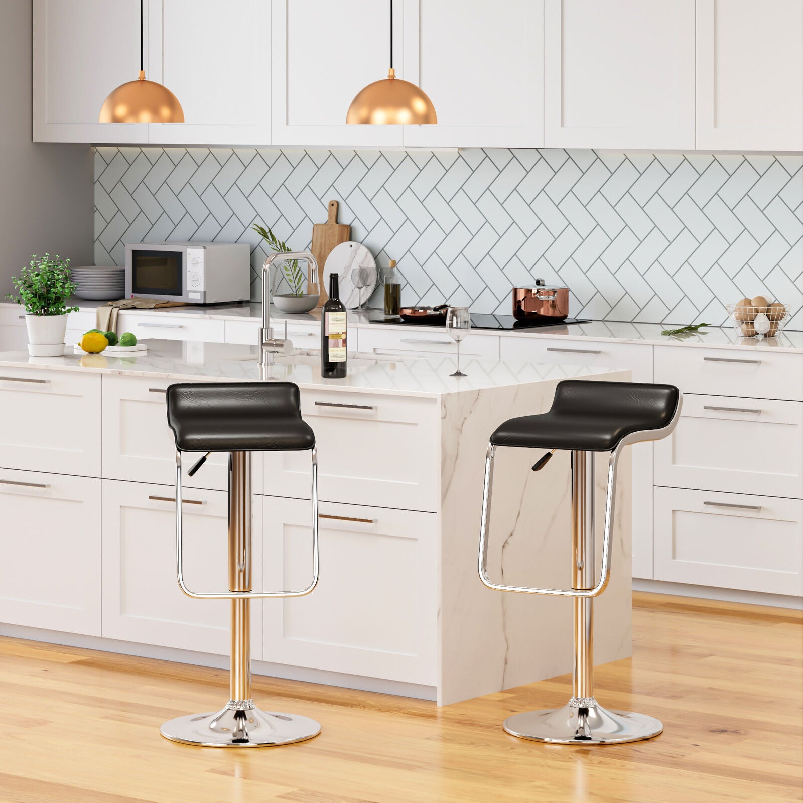 Bar Stools × 2 Padded Seat Faux Leather Swivel Home Kitchen Breakfast Muti Types