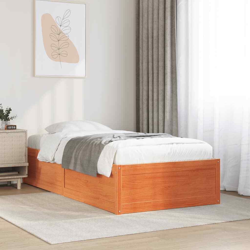Bed Frame Wax Brown 90x200 Solid Wood Pine B5F0