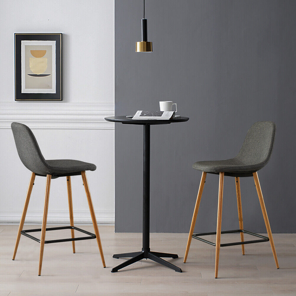 2X Bar Stools Fabric/Faux Leather Pub Chairs Breakfast Kitchen Metal Leg Modern