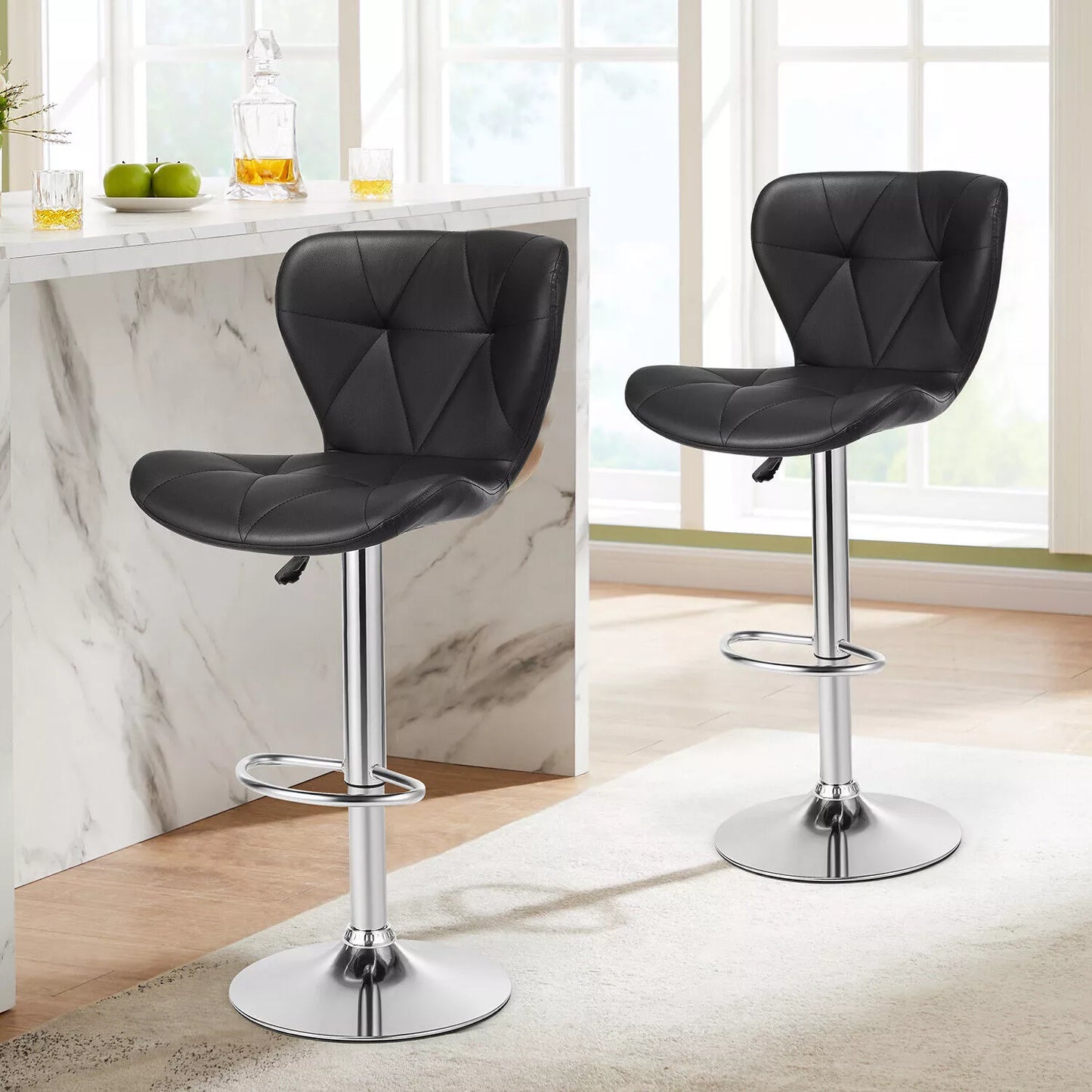 2 X BAR STOOLS KITCHEN SWIVEL PU LEATHER STOOLS DINING ROOM BREAKFAST PUB CHAIRS