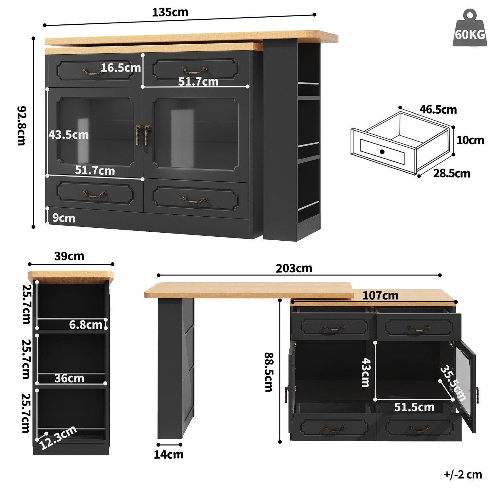 BAR TABLE WITH STORAGE CABINET KITCHEN ISLAND LED SIDEBOARD & 3 TIER SPICE RACK