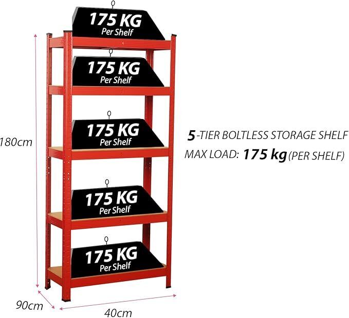 Garage Shelving Units 5 Tier Shed Storage Racking Shelf Boltless - 90x40x180cm