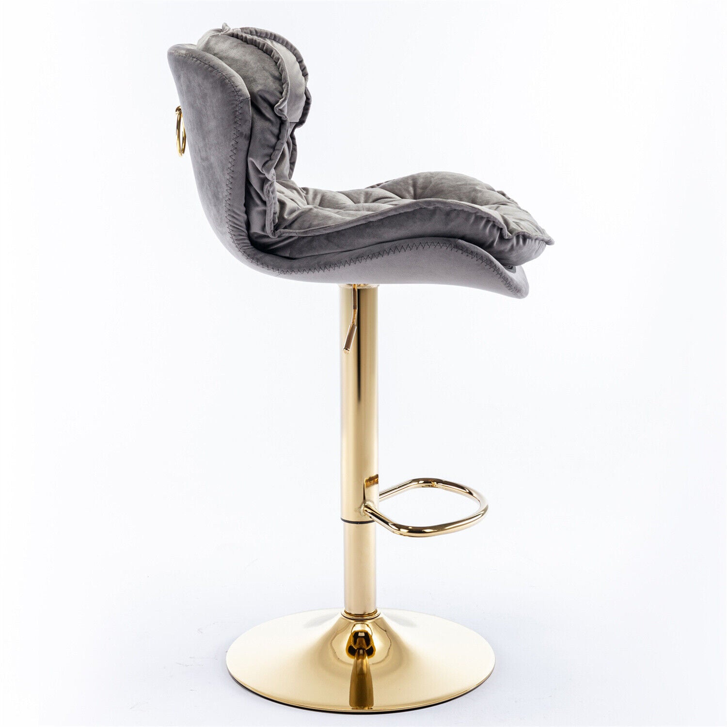 Bar Stools Set of 2 Adjustable Height 360° Swivel Tufted Pub Bar Chairs Grey