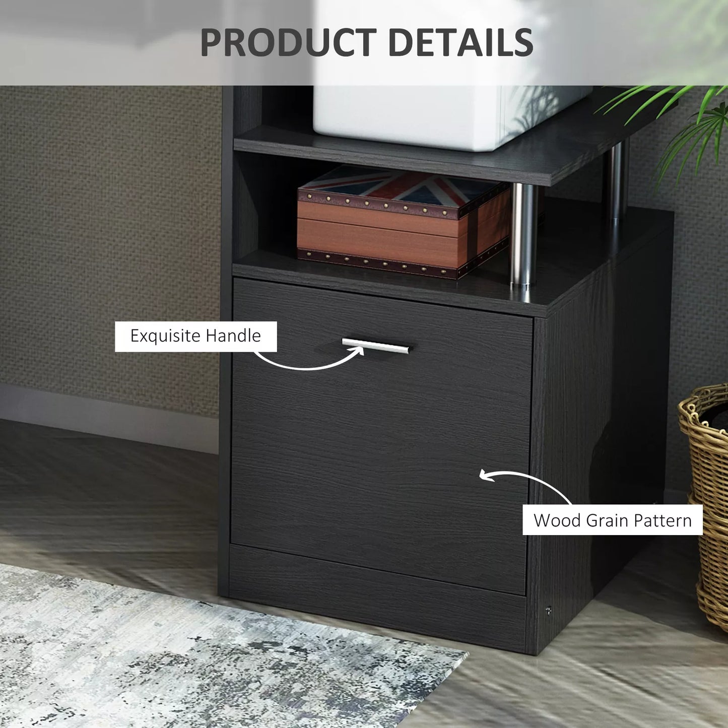 Modern Office Table Wooden Computer Work Desk Study Shelf Storage PC Rack Black