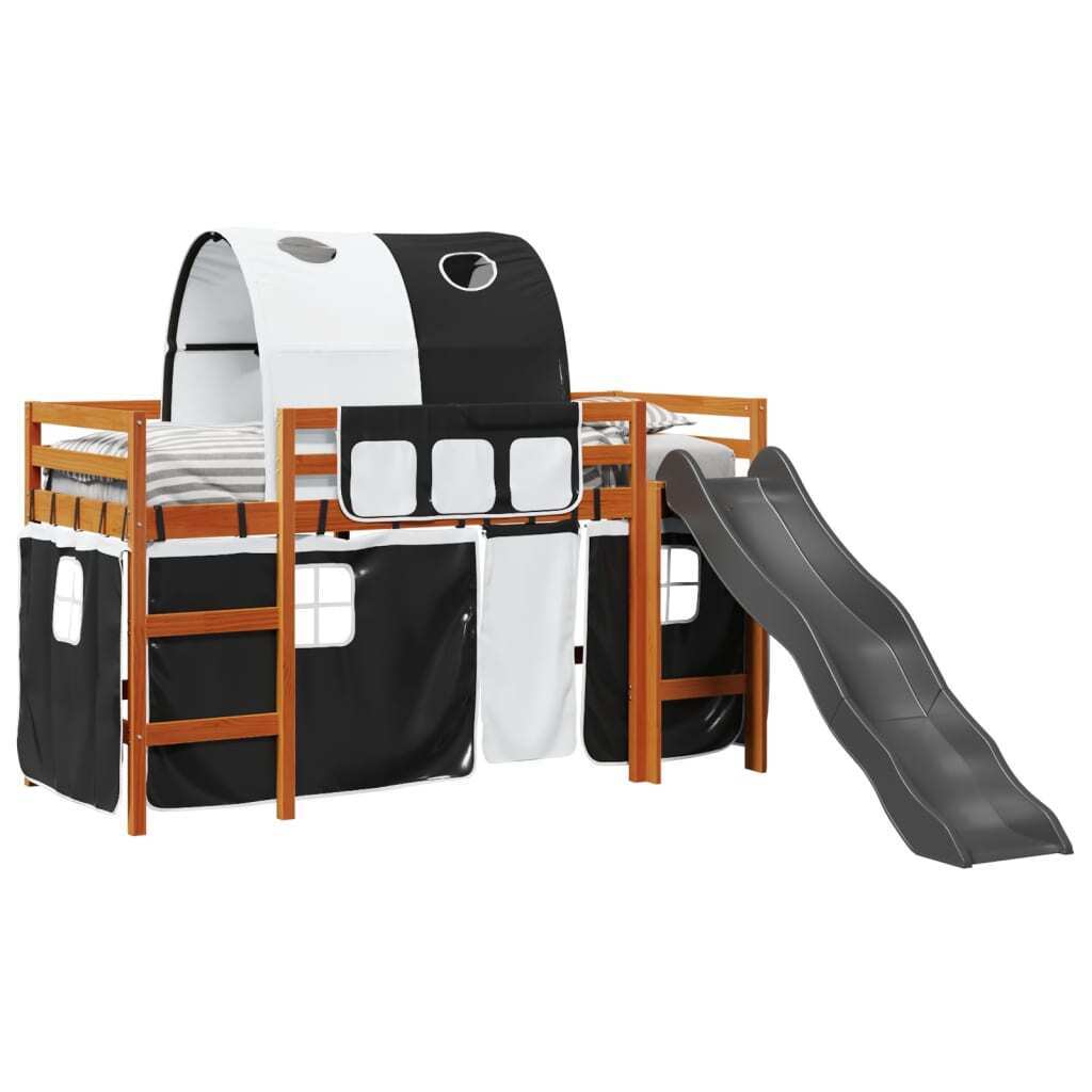 ' Loft Bed with Tunnel White&Black 90x200 Solid Wood Pine Y1B7