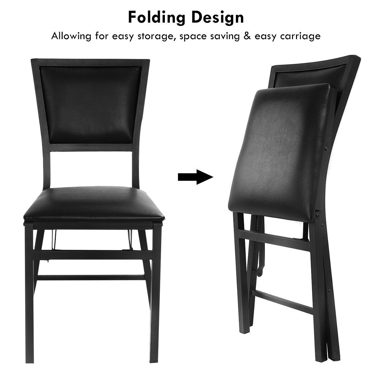Set of 2 Padded Folding Chair Metal Frame Counter Height Dining Chairs