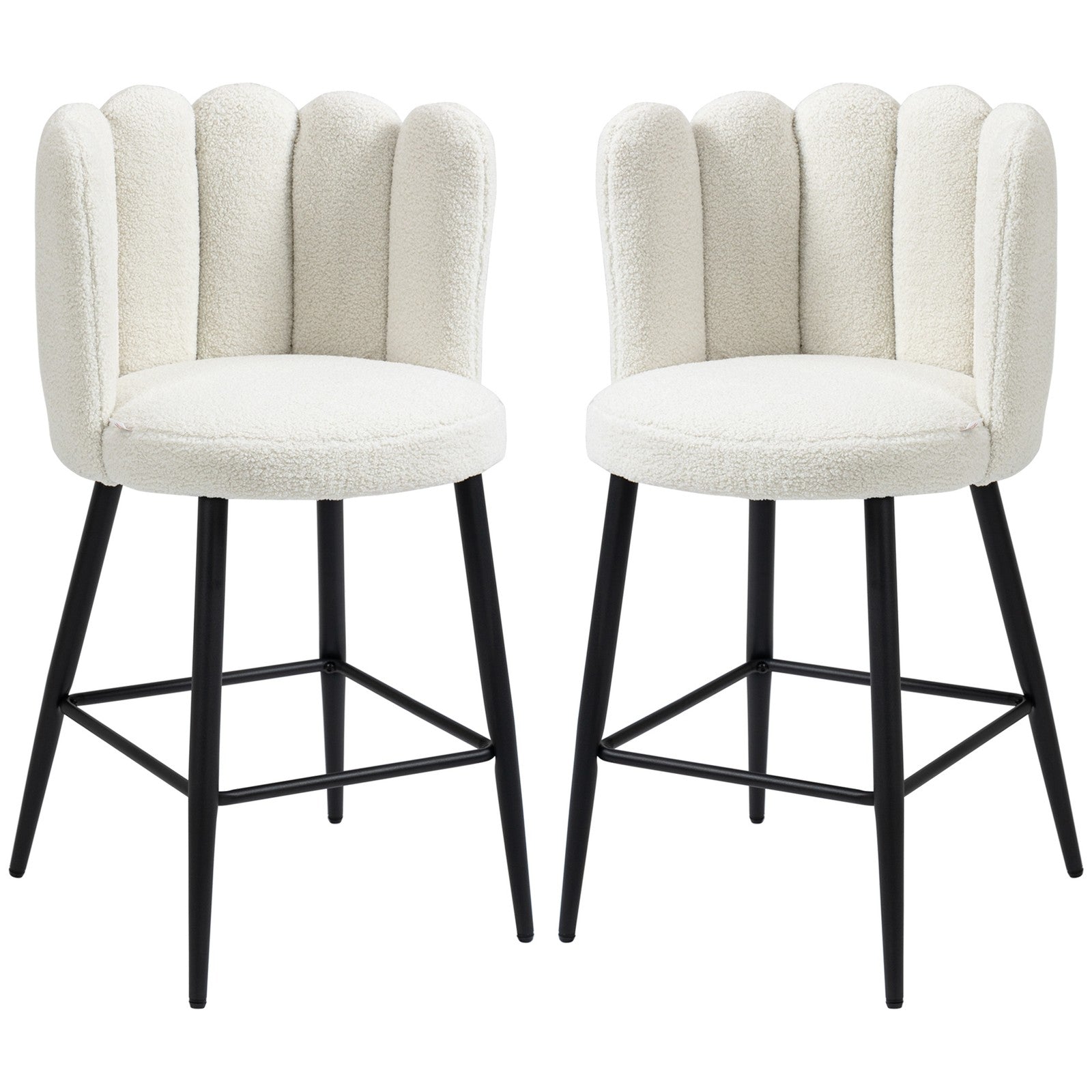 Bar Stools Set of 2, Breakfast Barstools with Backs, Cream