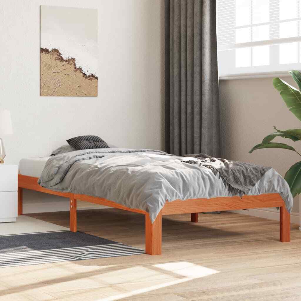BaraSh Bed Frame Wax Brown 90x200 Solid Wood Pine,Platform Bed Frame,For Y7Q2