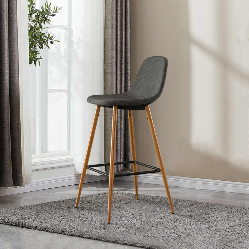 2X Bar Stools Fabric/Faux Leather Pub Chairs Breakfast Kitchen Metal Leg Modern
