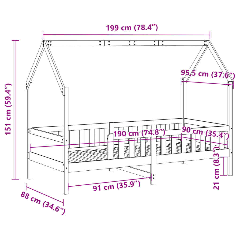 ' House Bed Frame 90x190 Solid Wood Pine E0R5