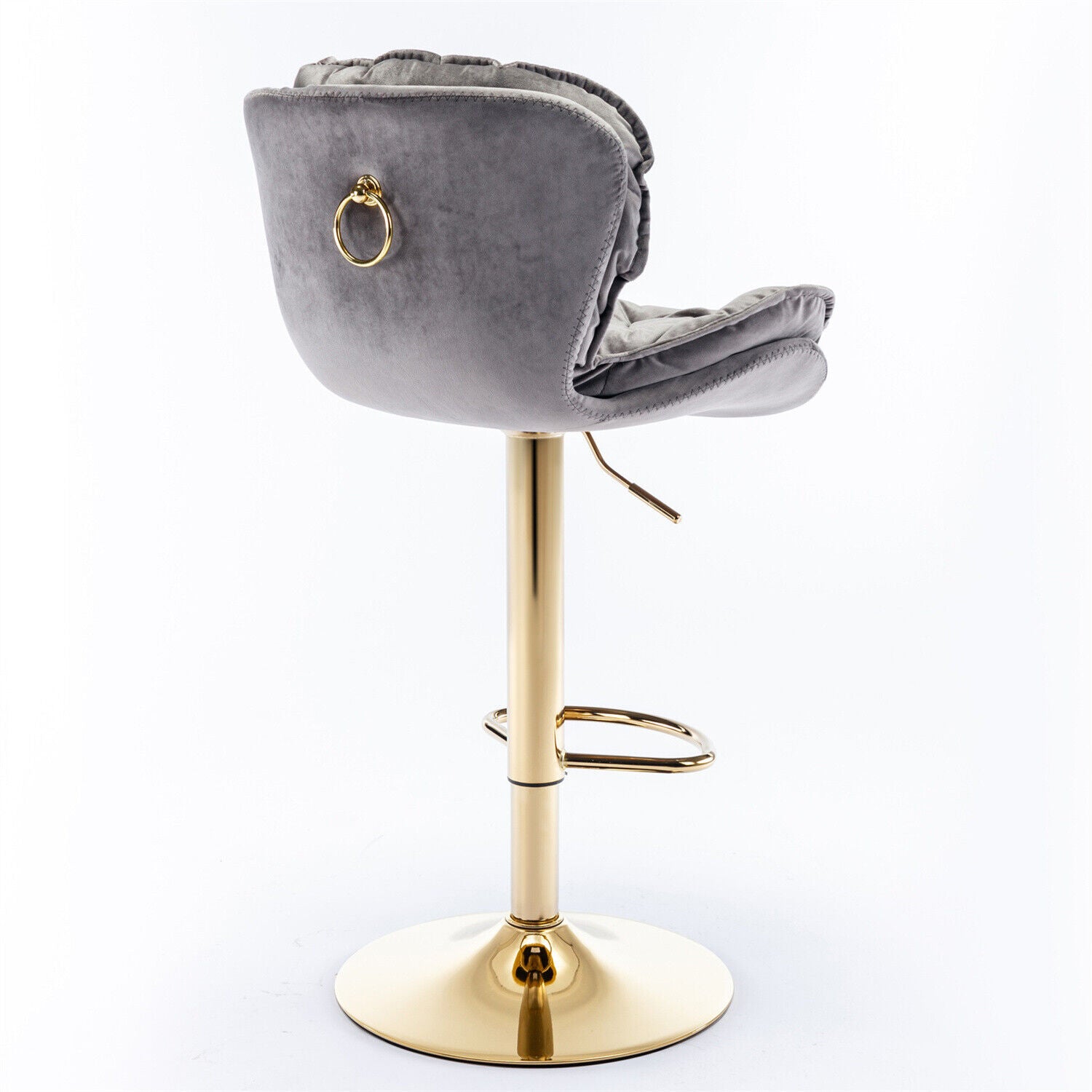 Bar Stools Set of 2 Adjustable Height 360° Swivel Tufted Pub Bar Chairs Grey