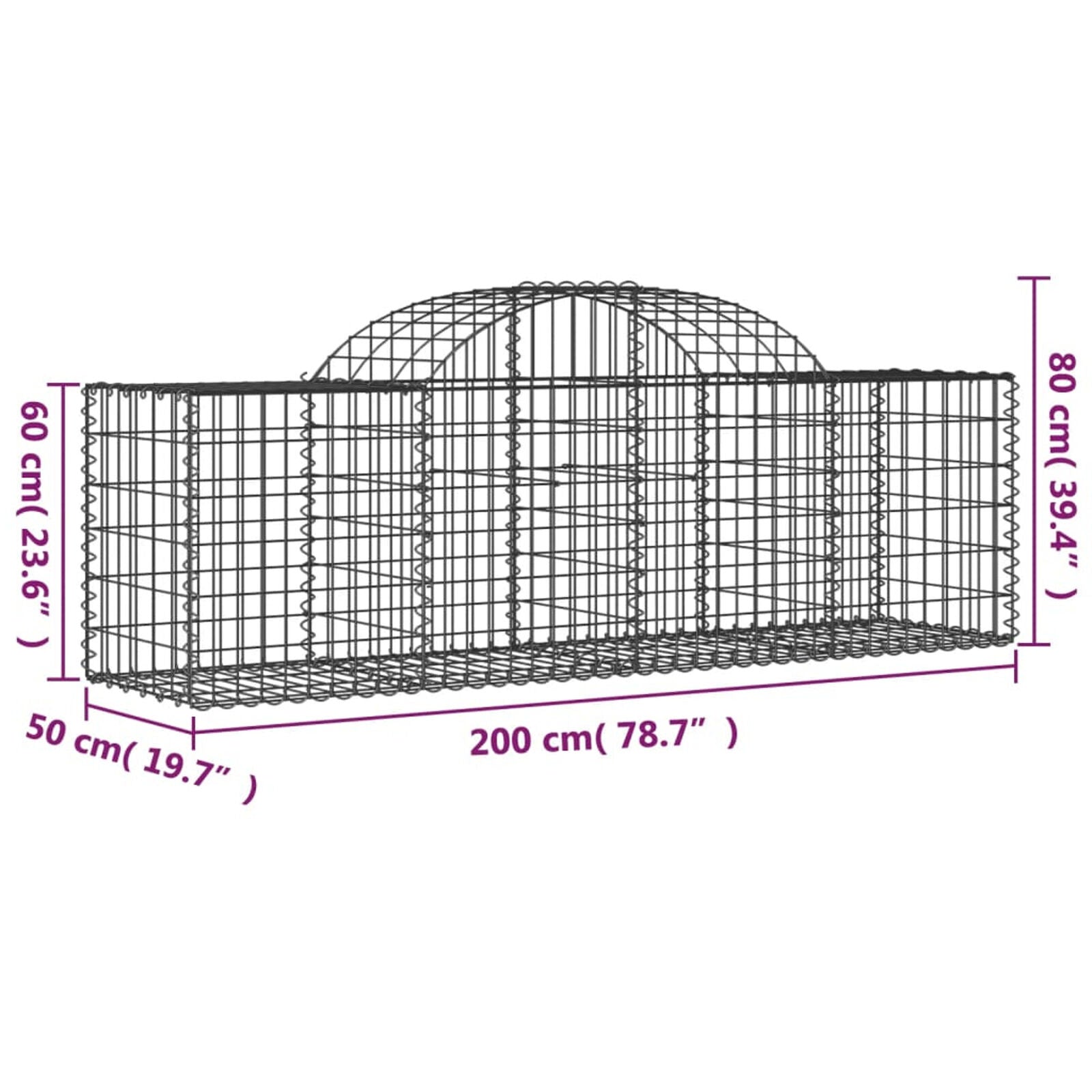 BaraSh Arched Gabion Baskets 5 pcs 200x50x60/80 Galvanised ,Gabion Wall H6F8
