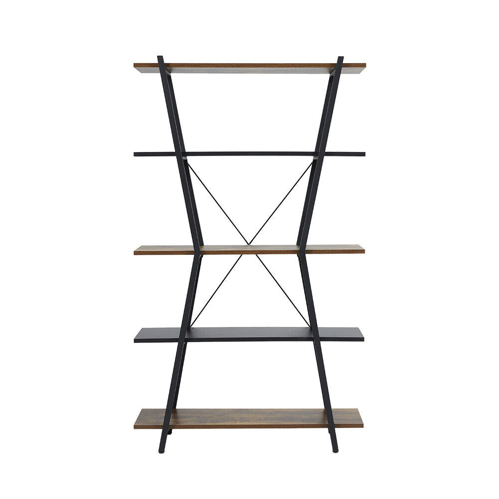 Wooden Bookshelf Bookcase Industrial Style Shelves 5 Tier Display Rack Organiser