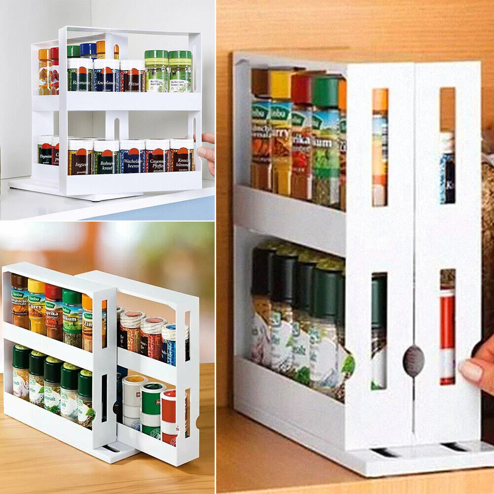 Rotating Jars Spice Rack Kitchen Seasoning Storage Cupboard Cabinet Organizer