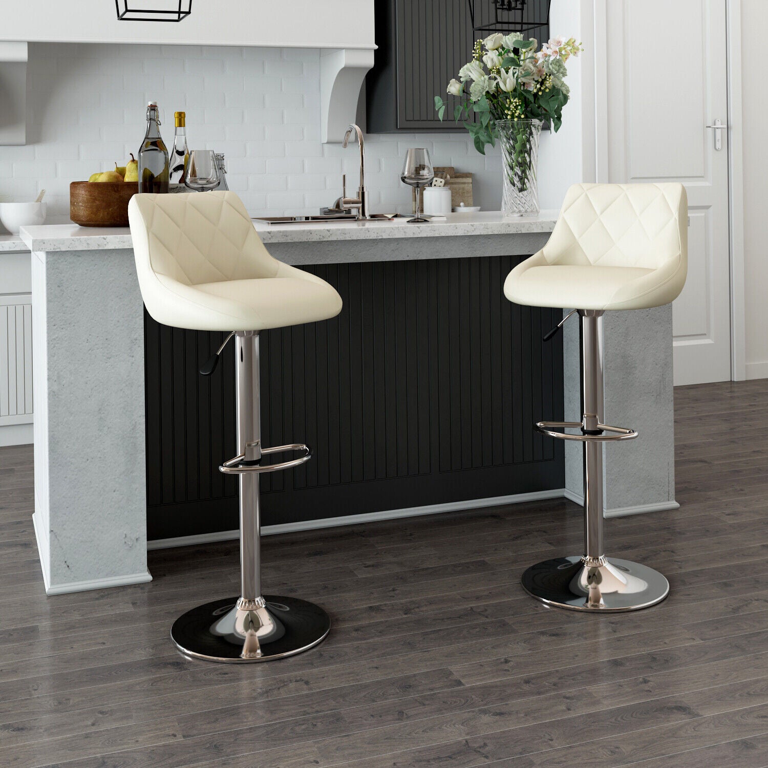 Bar Stools × 2 Padded Seat Faux Leather Swivel Home Kitchen Breakfast Muti Types