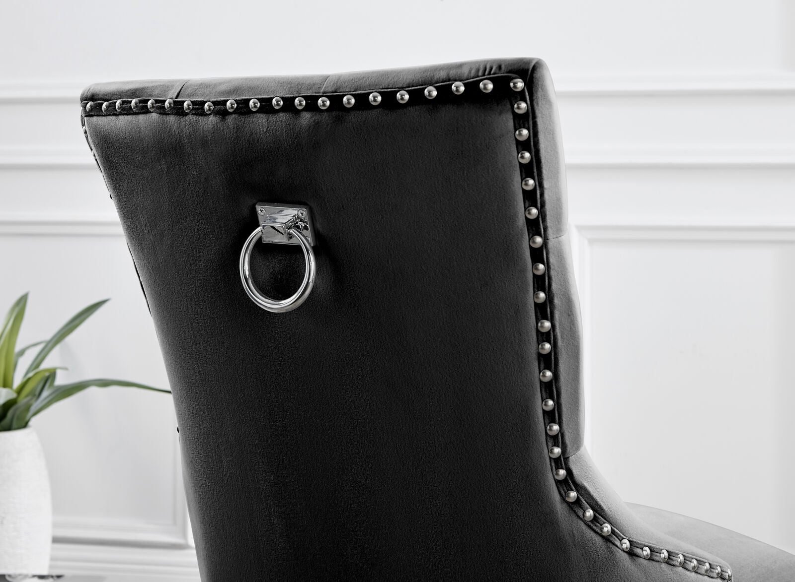 **Seconds** 2x Belgravia Black Velvet Knockerback Dining Chairs Silver Leg