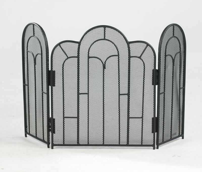 "Abbey" Black Three Fold Ornate Fire Screen
