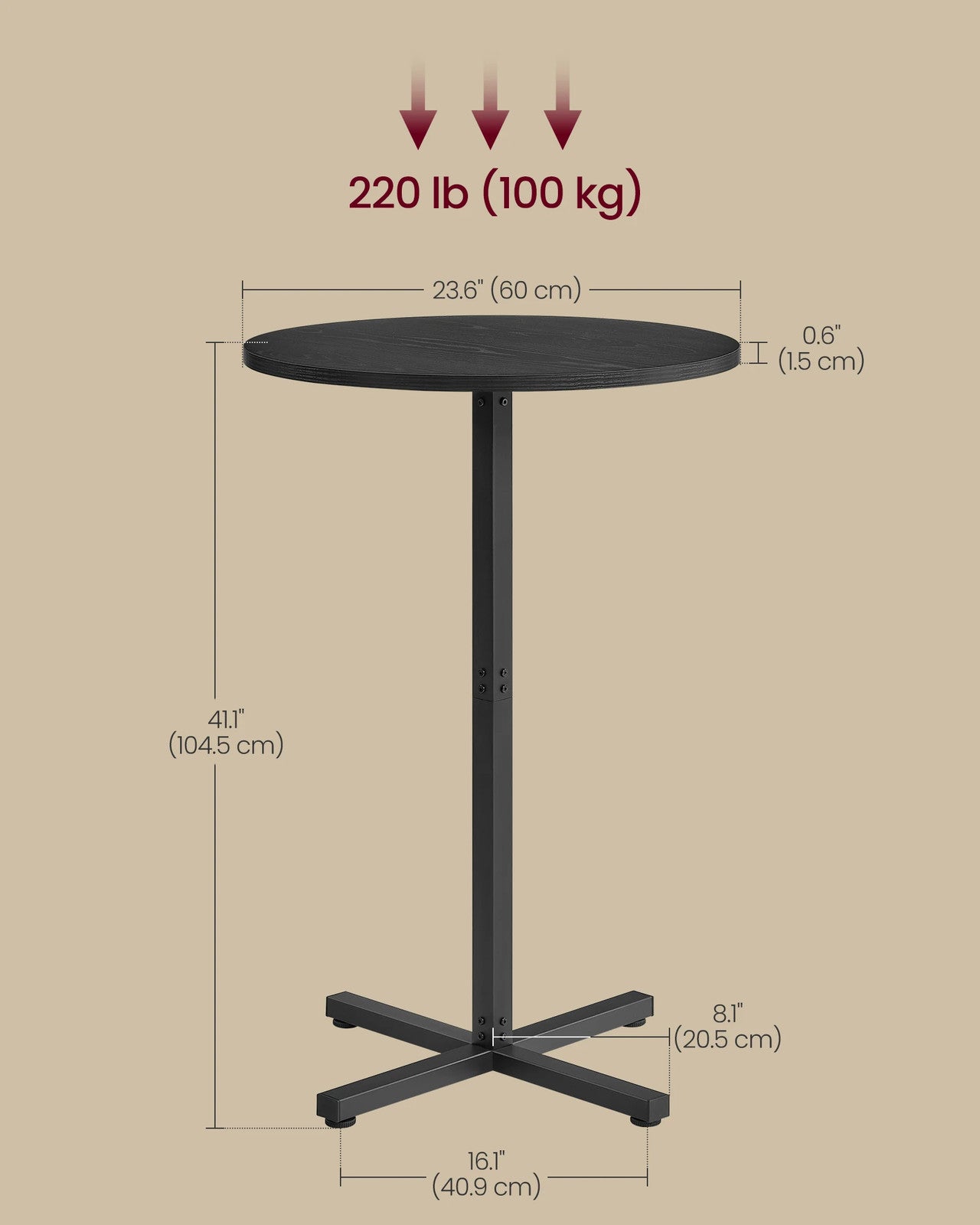 Bar Table 60x60cm High Dining Table Metal Frame with Cross Base Modern Black