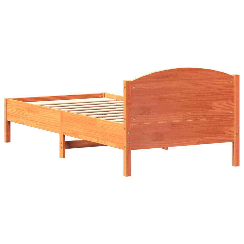 BaraSh Bed Frame with Headboard Wax Brown 90x200 Solid Wood Pine,Double T7F5