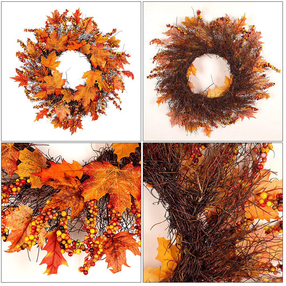 Autumn Fall Door Wreath Autumn Maple Leaf with LED Harvest Front Door Home Decor