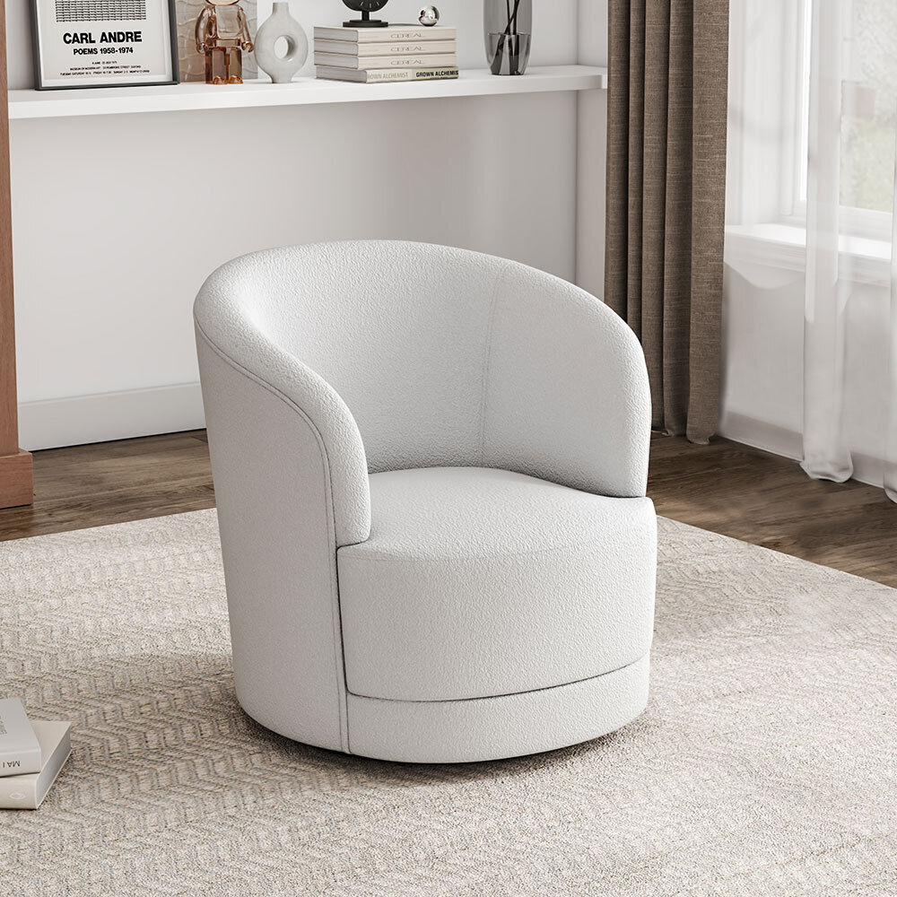 Teddy Wool Swivel Chair Round Back Accent Tub Upholstered Armchair Single Sofa