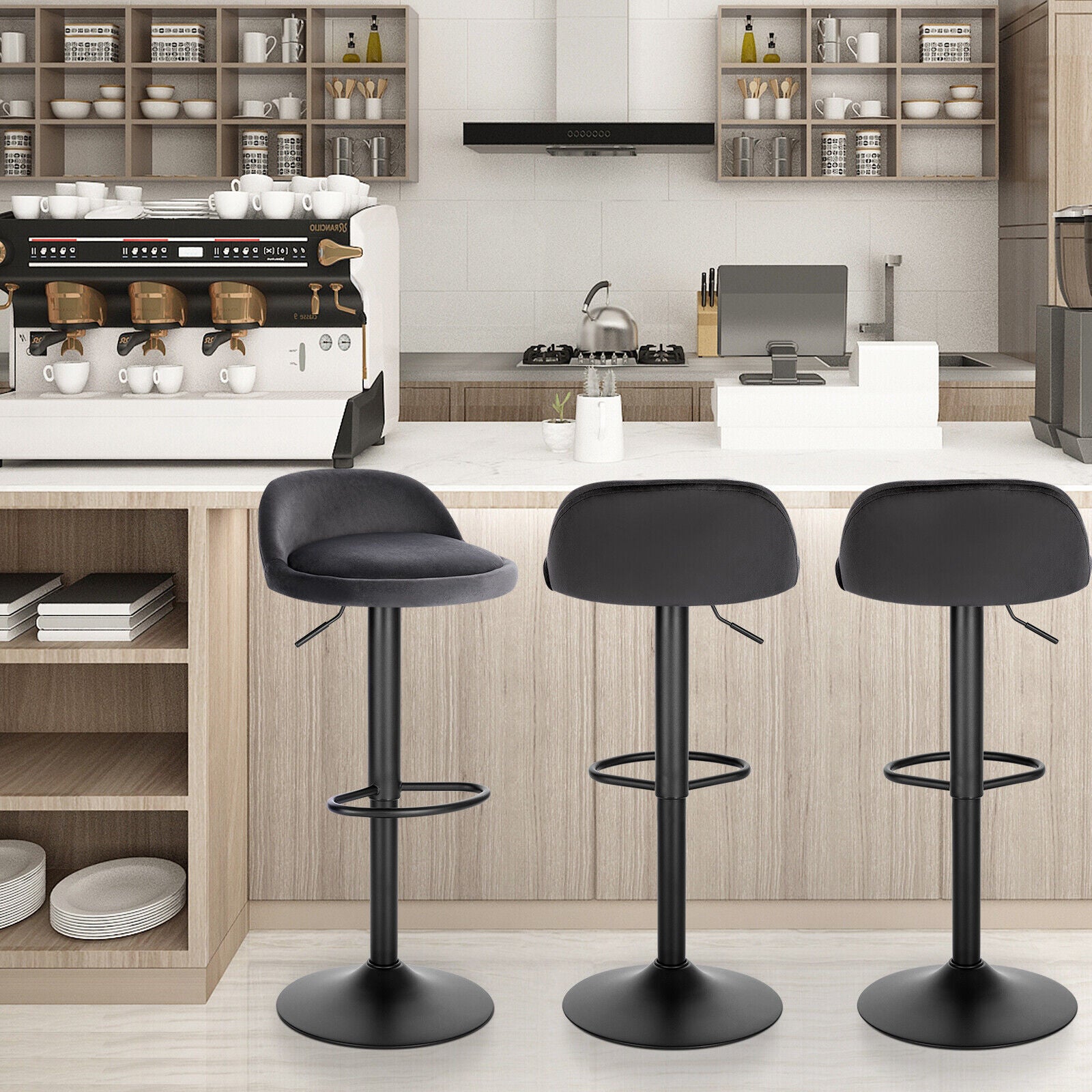 2/4/6x Velvet Padded Bar Stools Swivel Gas Lift Adjustable Height Pub Cafe Chars