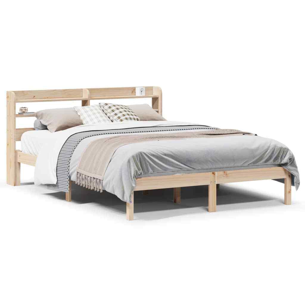 Bed Frame with Headboard 140x200 Solid Wood Pine H6U5