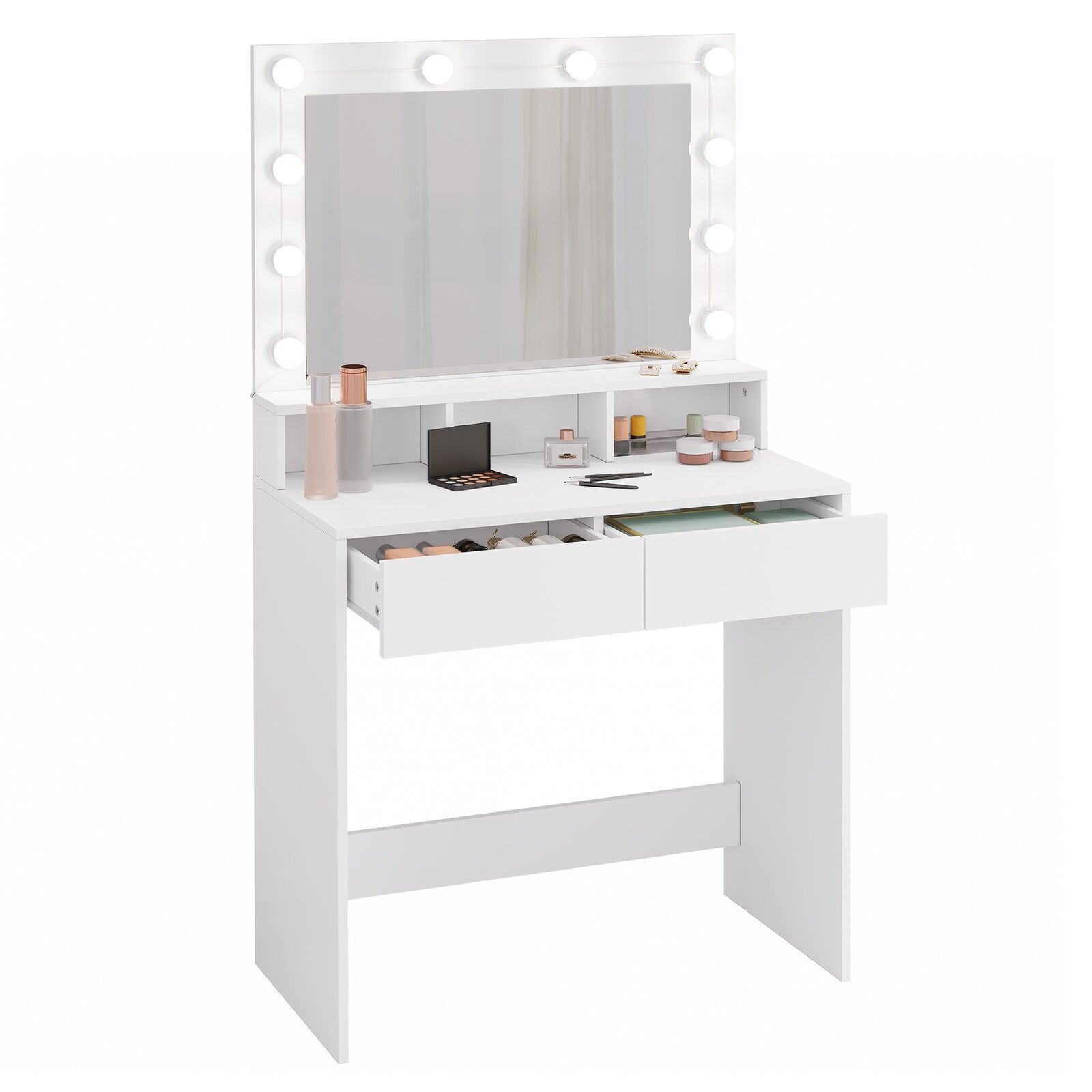 Dressing Table Vanity Makeup Desk with LED Mirror Adjustable Lights 2 Drawers