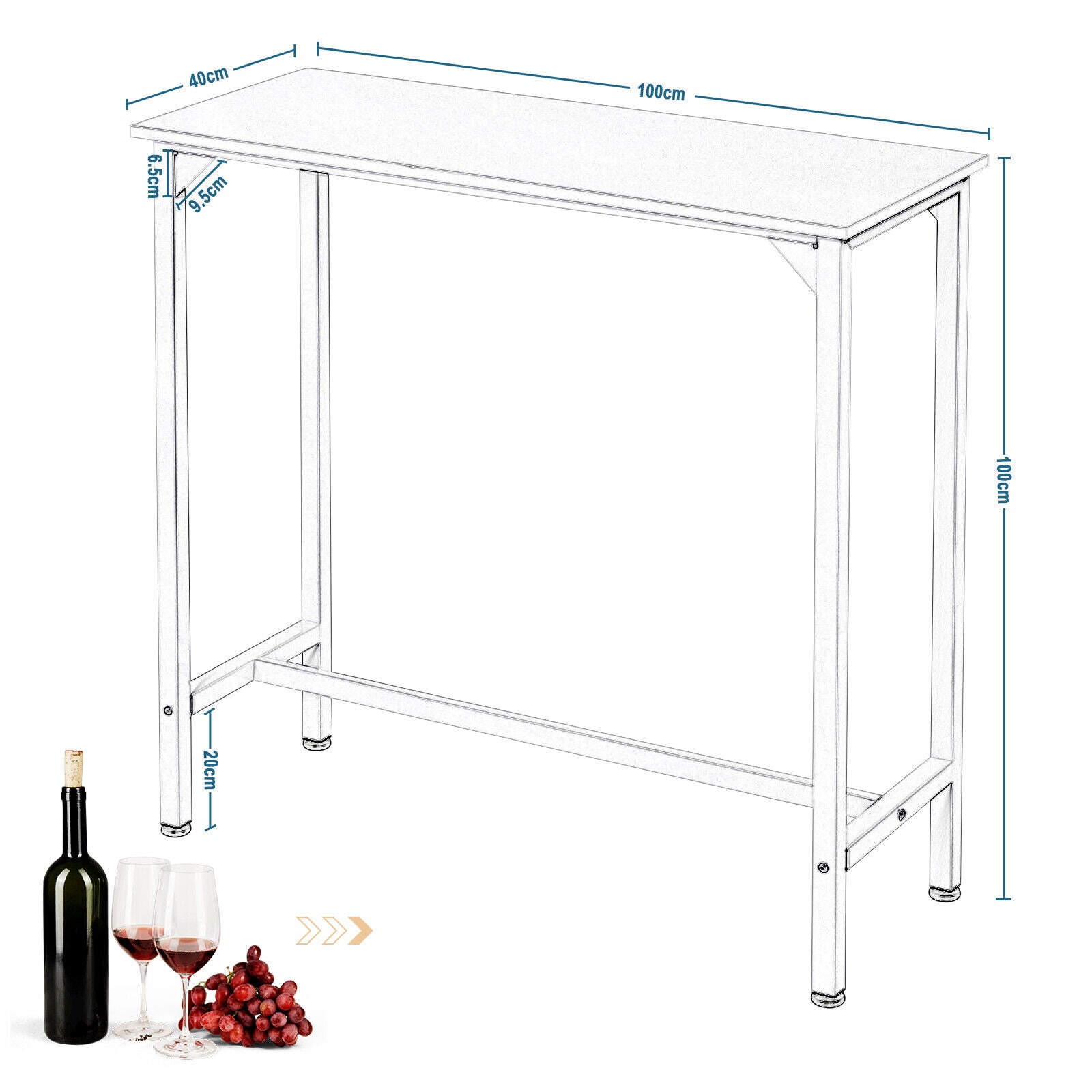 Bar Table Breakfast Dining Coffee Table with Metal Frame Counter Height Table