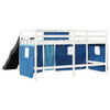 ' Loft Bed with Curtains Blue 90x200 Solid Wood Pine D9O1