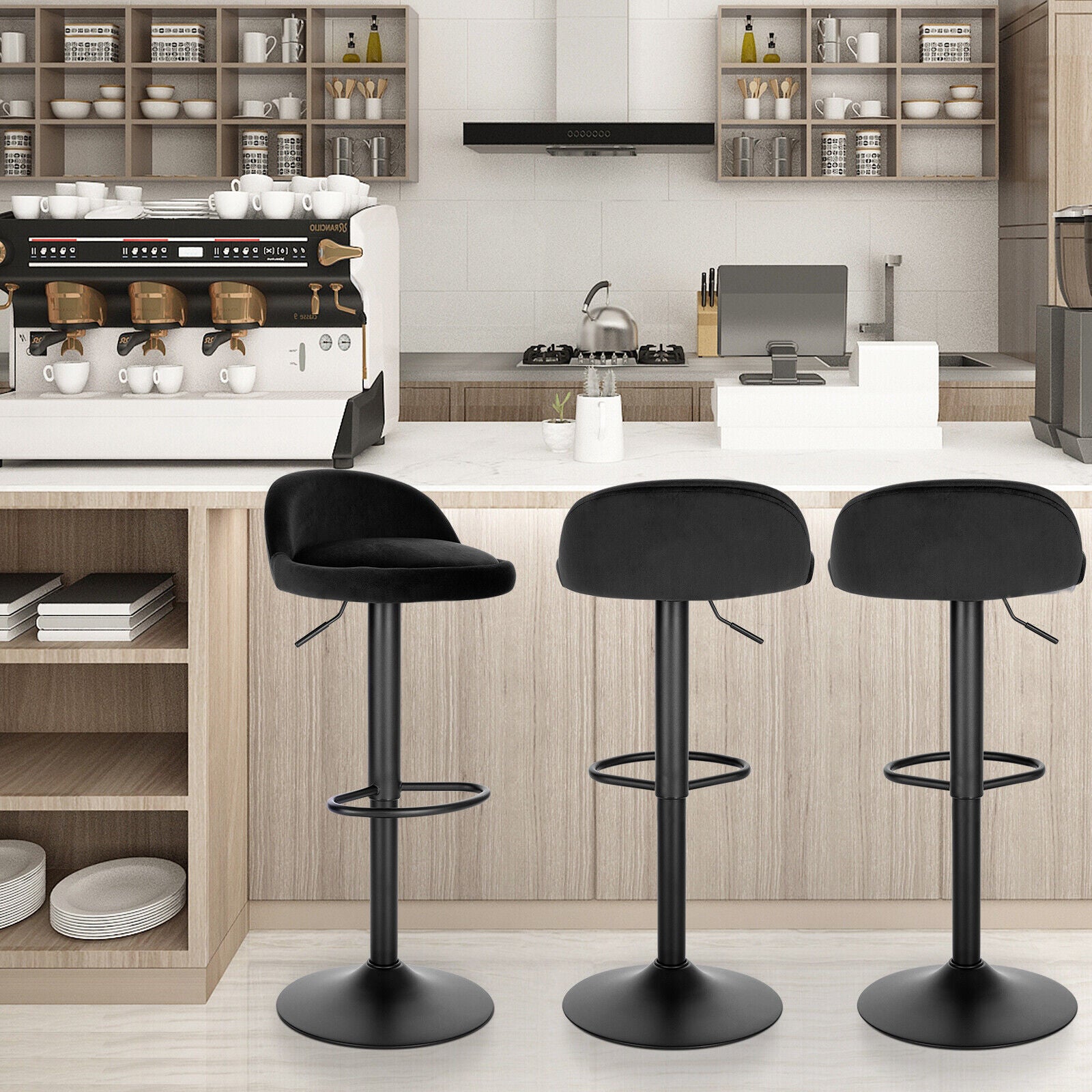 2/4/6x Velvet Padded Bar Stools Swivel Gas Lift Adjustable Height Pub Cafe Chars