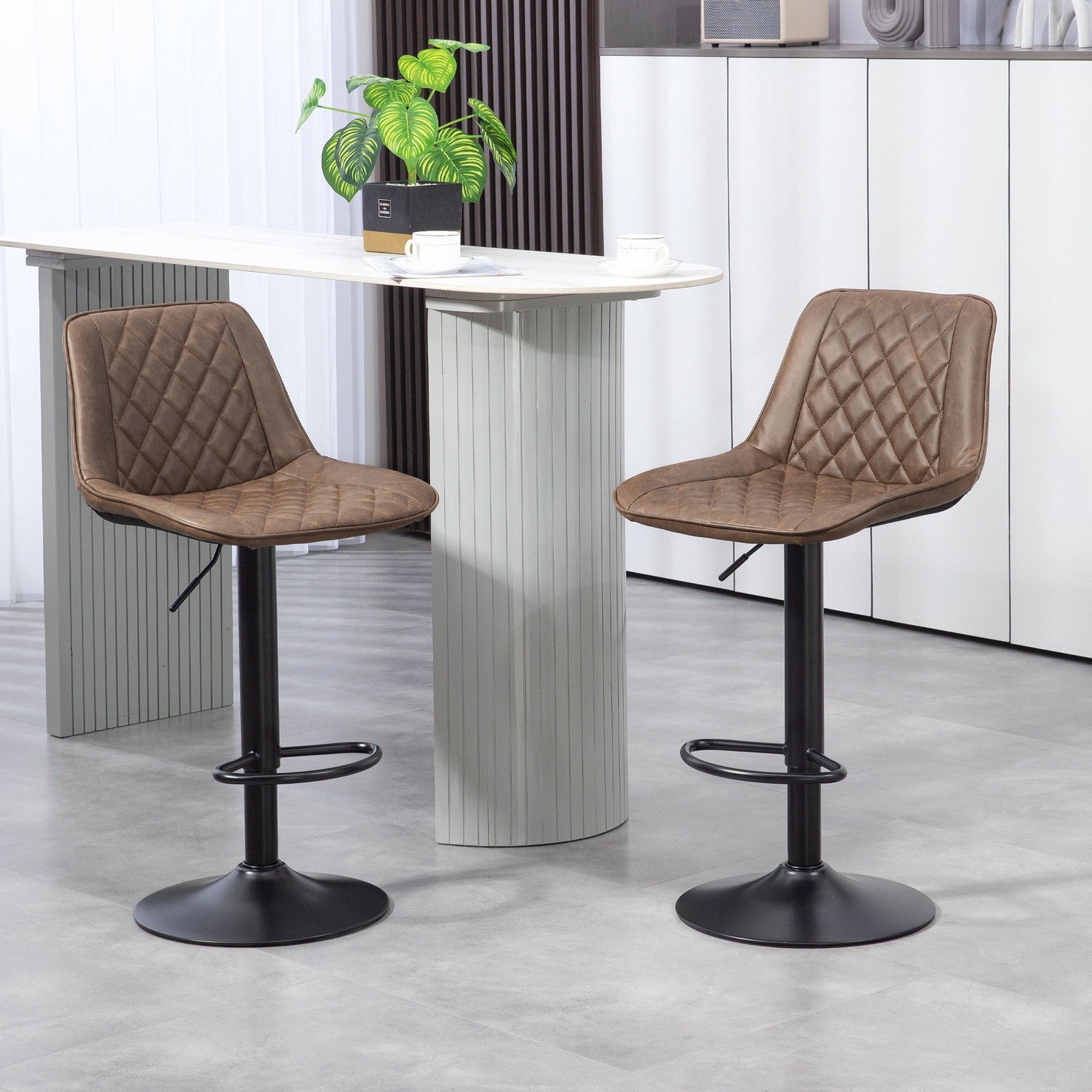 Bar Stools Set of 2, Adjustable Bar Chairs Swivel for Kitchen Brown