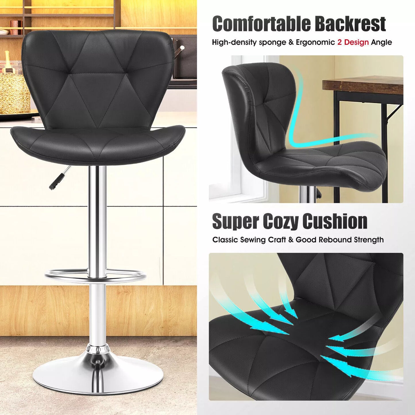 2 X BAR STOOLS KITCHEN SWIVEL PU LEATHER STOOLS DINING ROOM BREAKFAST PUB CHAIRS