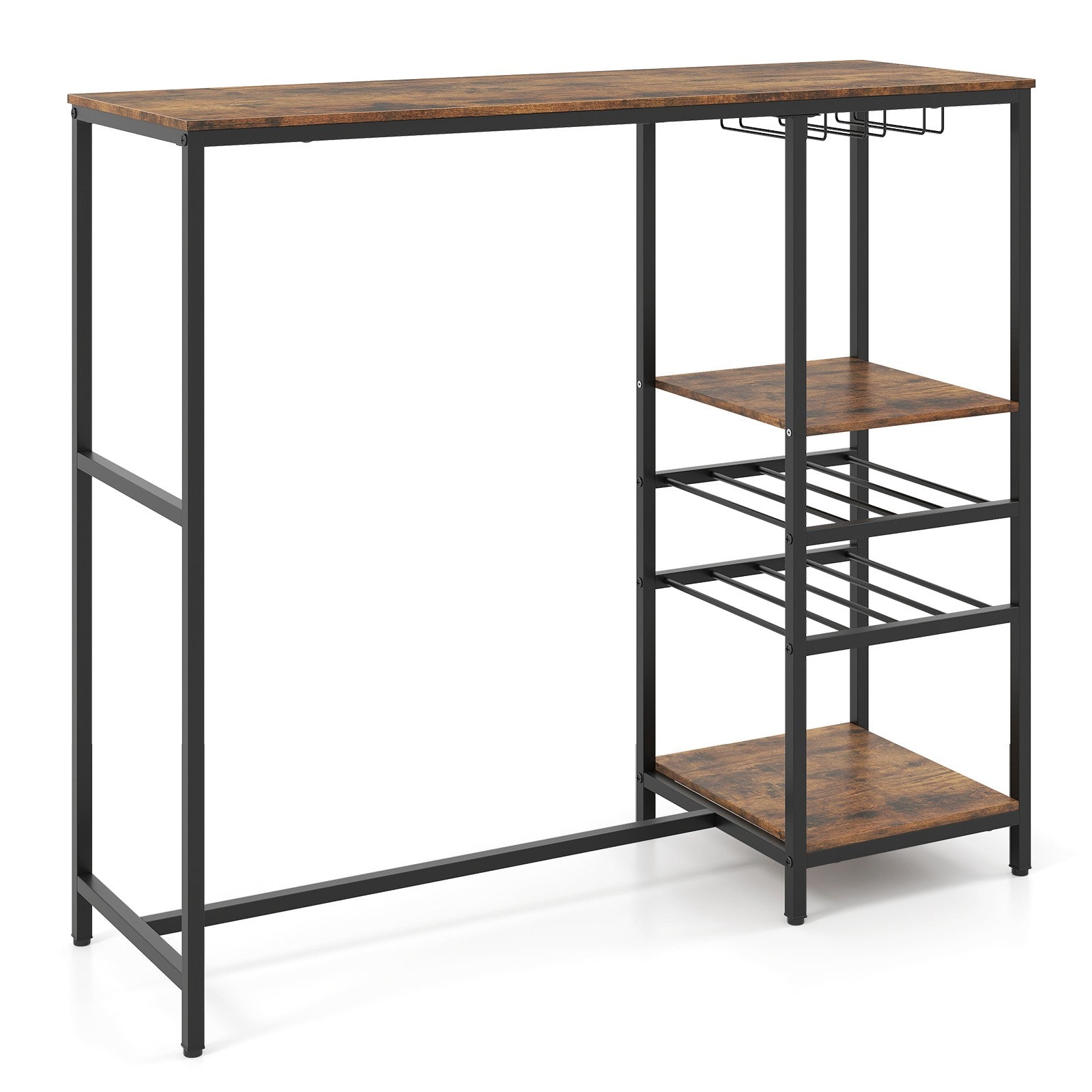Bar Table Dining Table with Storage Shelves Wine Racks Brown