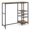 Bar Table Dining Table with Storage Shelves Wine Racks Brown