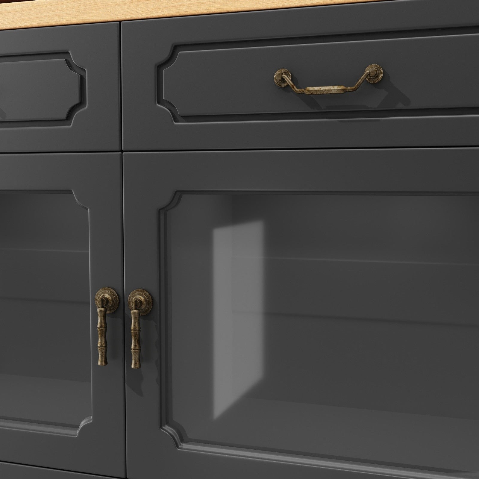 BAR TABLE WITH STORAGE CABINET KITCHEN ISLAND LED SIDEBOARD & 3 TIER SPICE RACK