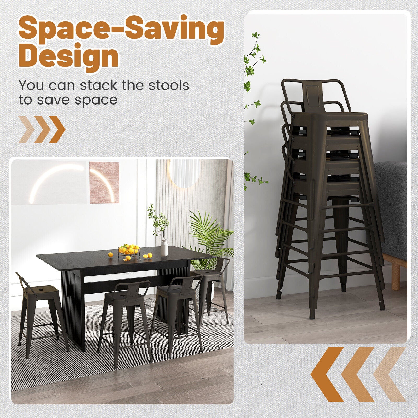 Bar Stools Set of 4 Restaurant Metal Dining Chairs Side Chairs w/Removable Back