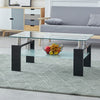 Modern Black Glass Coffee Table MDF Shelf Storage Living Room Rectangular