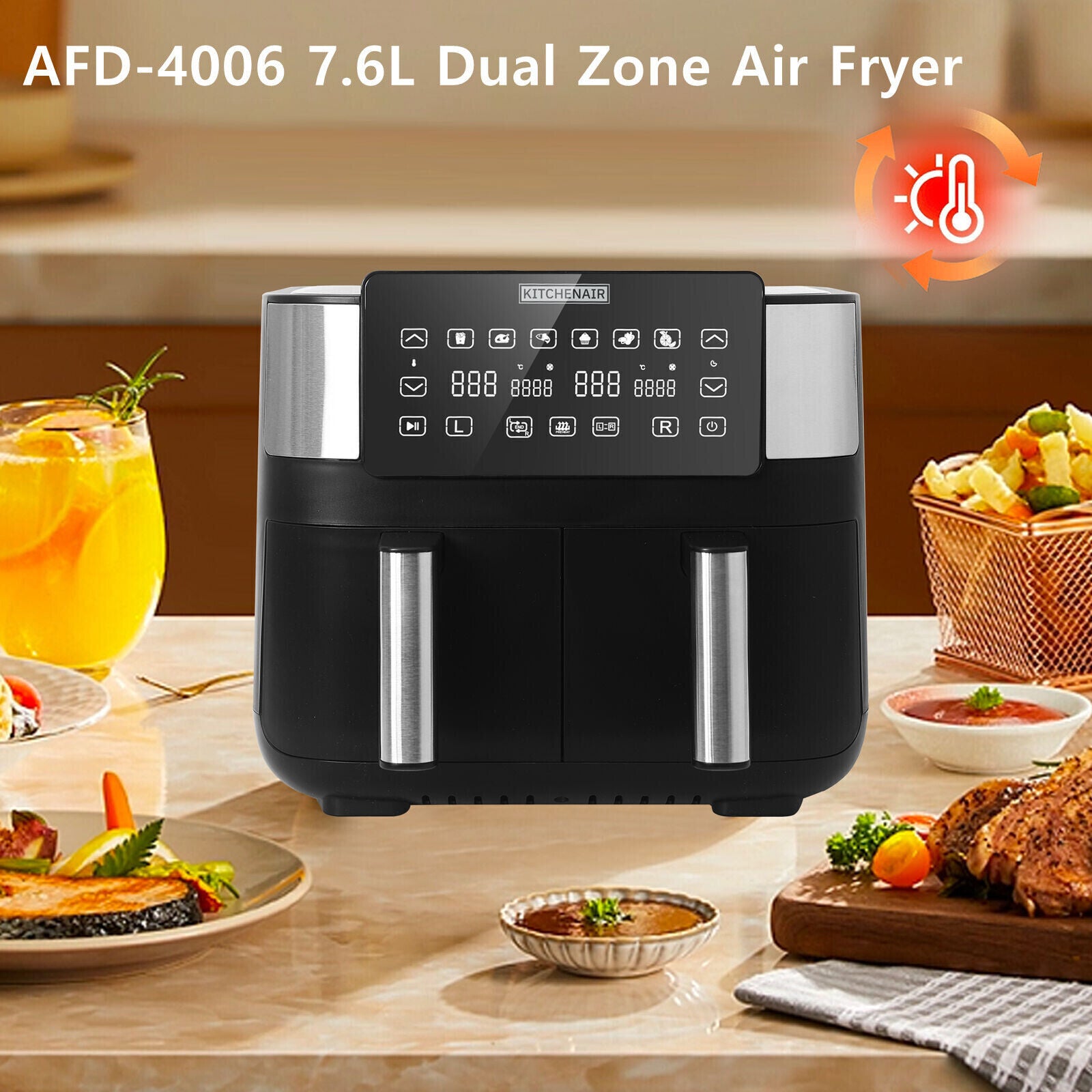 7.6L 1800W Air Fryer Double Digital Display Rapid Healthy Cooker Dual Basket UK