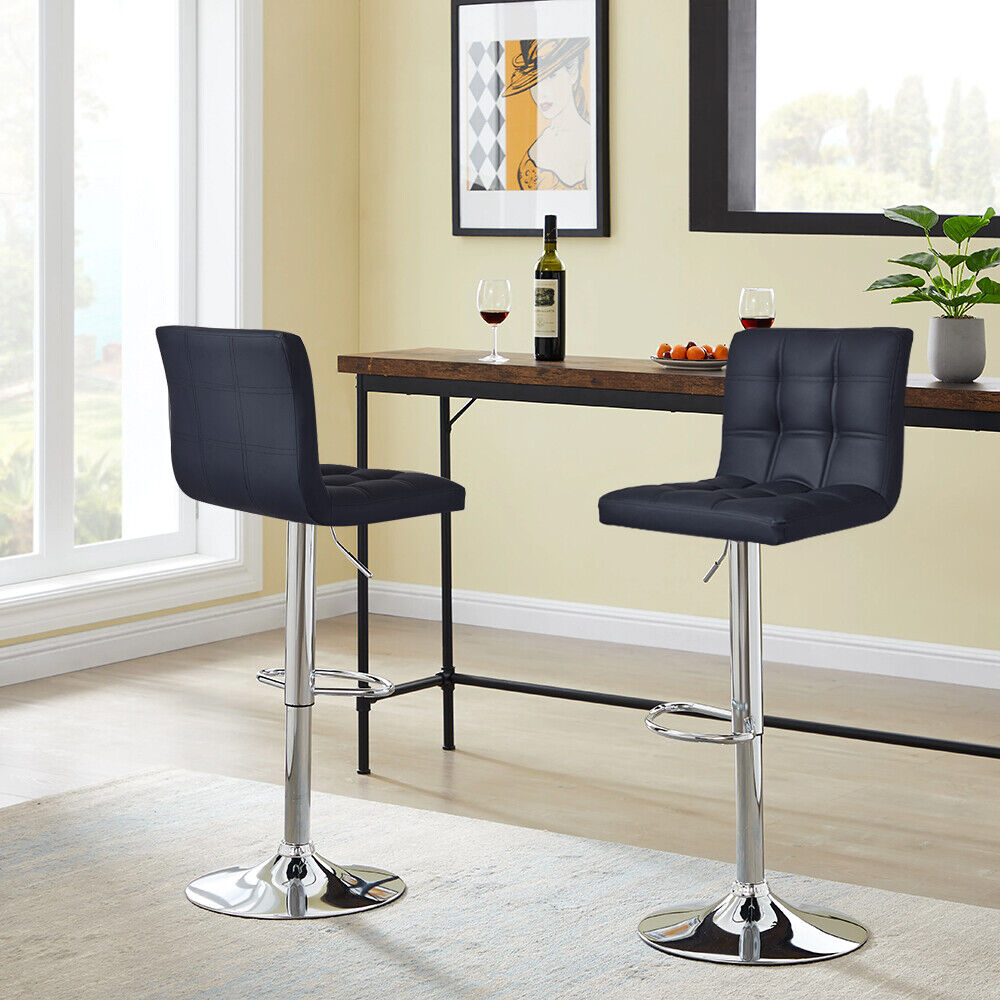 Bar Stools Set of 2 PU Leather Swivel Height Adjustable Bar Chairs With Backrest